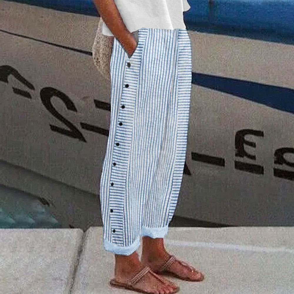 Manilyn™ - Striped Cotton Trousers