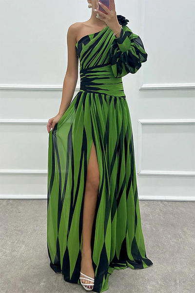 Joanna™ - Elegant Striped One Shoulder Maxi Dress