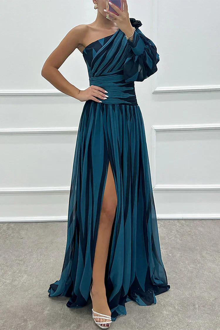 Joanna™ - Elegant Striped One Shoulder Maxi Dress