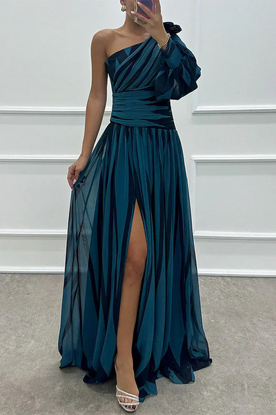 Joanna™ - Elegant Striped One Shoulder Maxi Dress