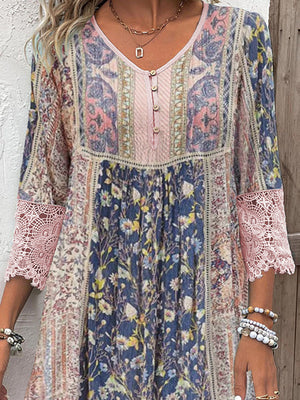 Brittany™ - Dress with Vintage Print and Lace