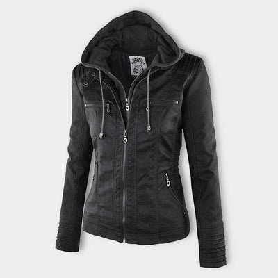 Oprah™ - Women's Leather Jacket with Hood