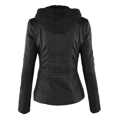 Oprah™ - Women's Leather Jacket with Hood