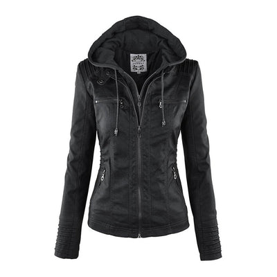 Oprah™ - Women's Leather Jacket with Hood