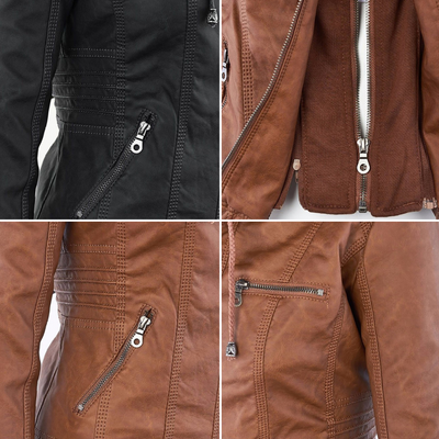 Oprah™ - Women's Leather Jacket with Hood