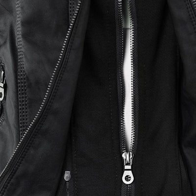 Oprah™ - Women's Leather Jacket with Hood