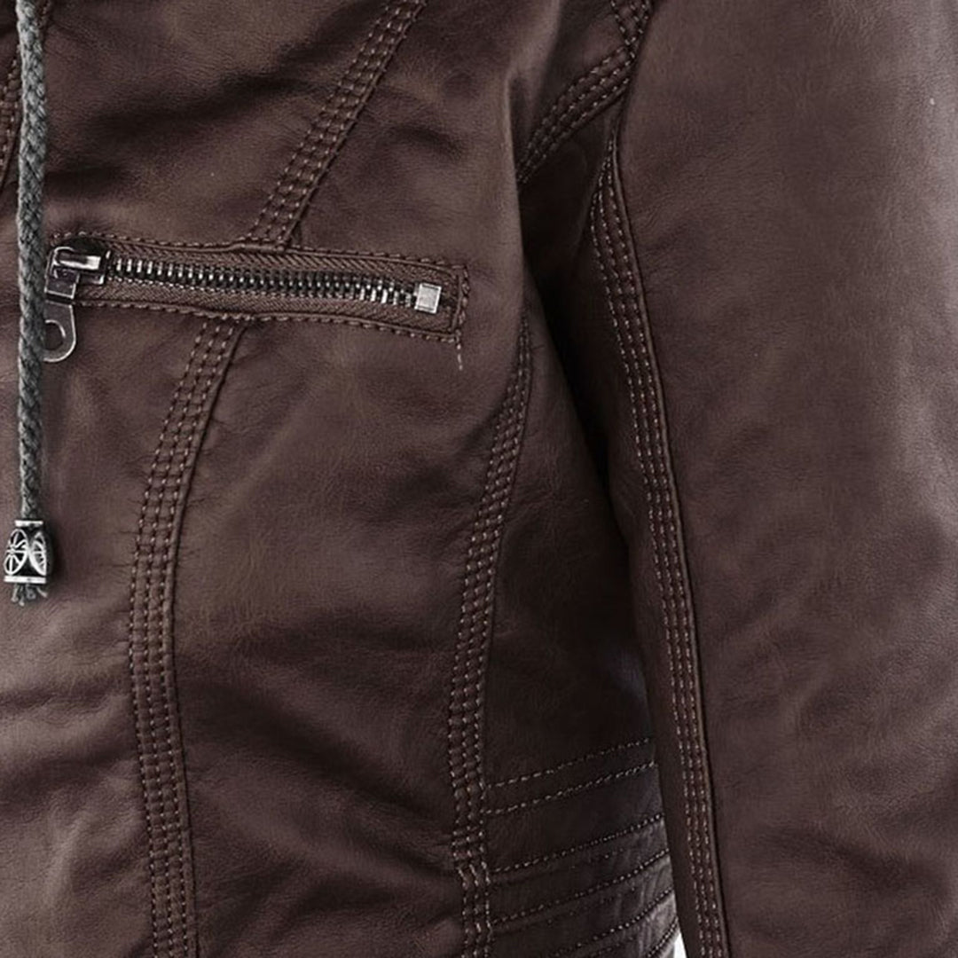 Oprah™ - Women's Leather Jacket with Hood
