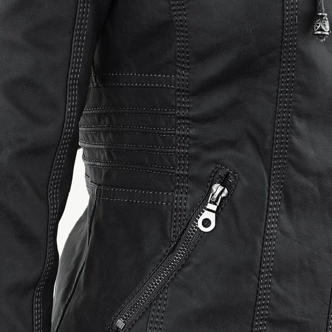 Oprah™ - Women's Leather Jacket with Hood