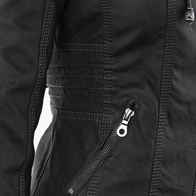 Oprah™ - Women's Leather Jacket with Hood