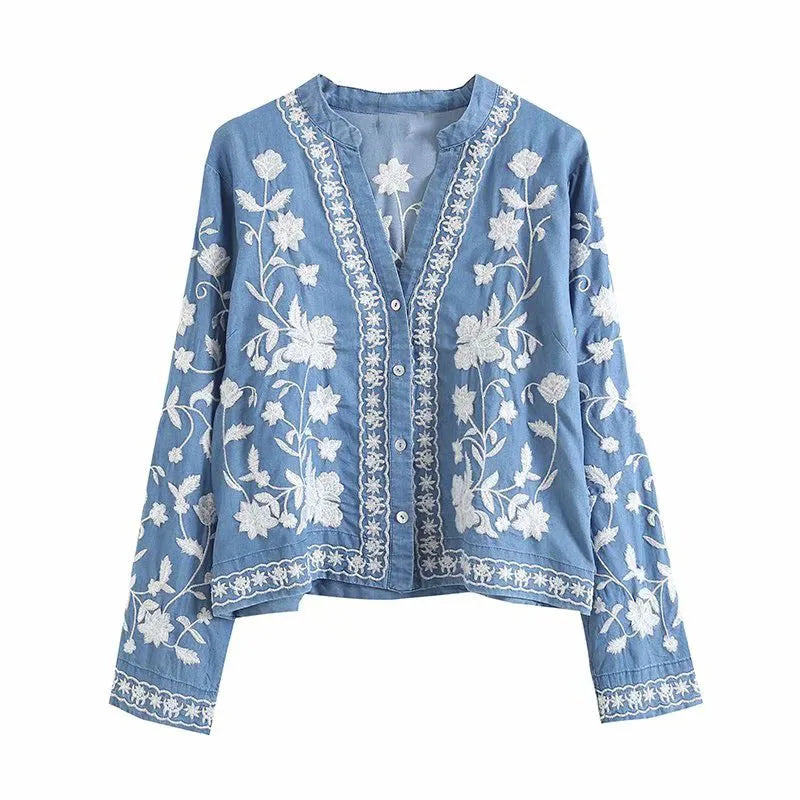 Aimee™ - Denim Bloom Cardigan