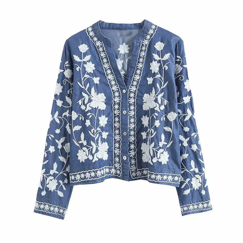Aimee™ - Denim Bloom Cardigan