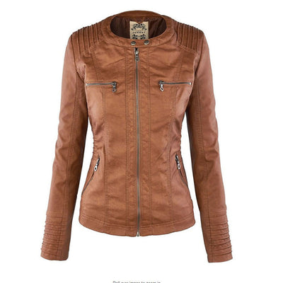 Oprah™ - Women's Leather Jacket with Hood