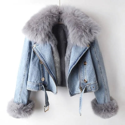 Yvonie™ - Luxe Lined Fox Fur Denim Coat