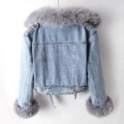 Yvonie™ - Luxe Lined Fox Fur Denim Coat