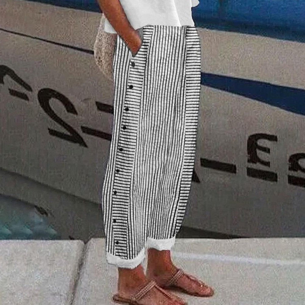 Manilyn™ - Striped Cotton Trousers